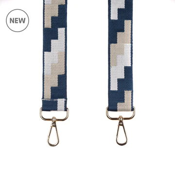 Pom Pom Strap Navy & Stone Geometric