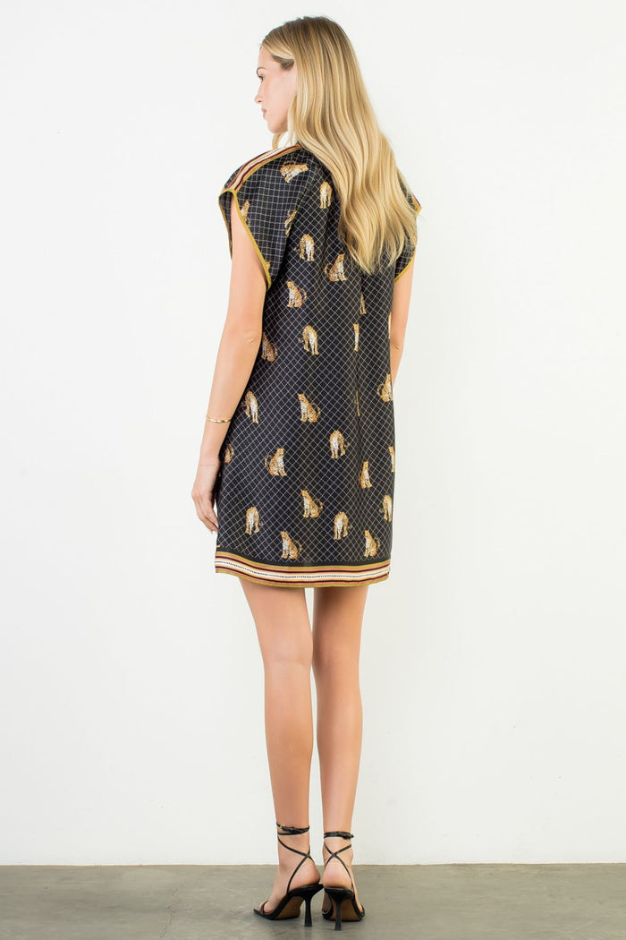 Puff Sleeve Leopard Print V-neck Dress