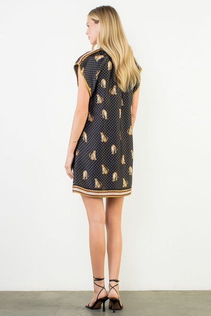 Puff Sleeve Leopard Print V-neck Dress