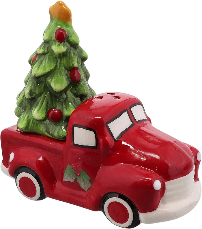 Red Truck with Christmas Tree Salt Shakers