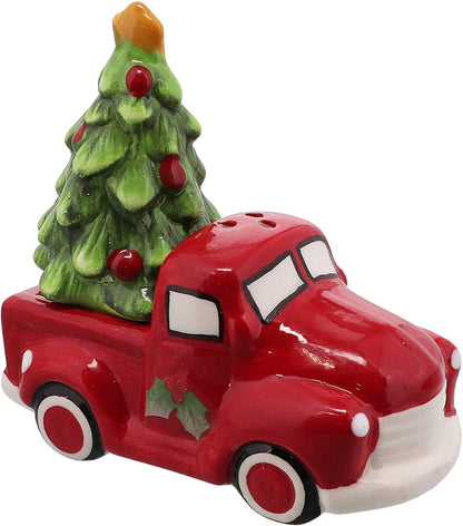 Red Truck with Christmas Tree Salt Shakers