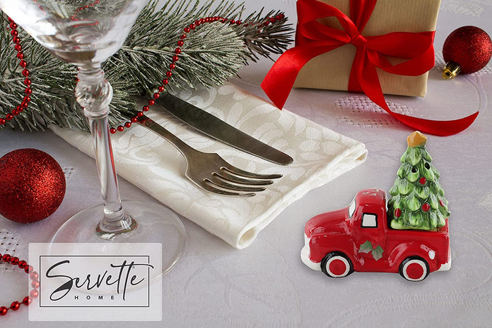 Red Truck with Christmas Tree Salt Shakers