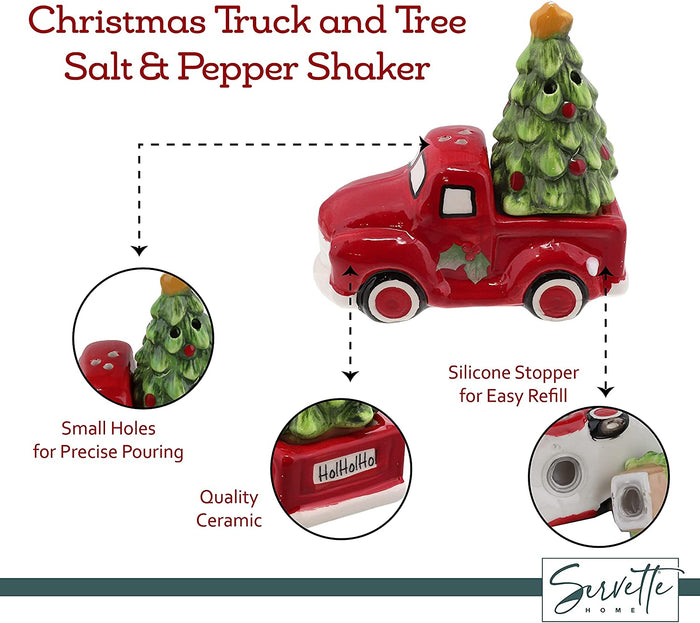 Red Truck with Christmas Tree Salt Shakers