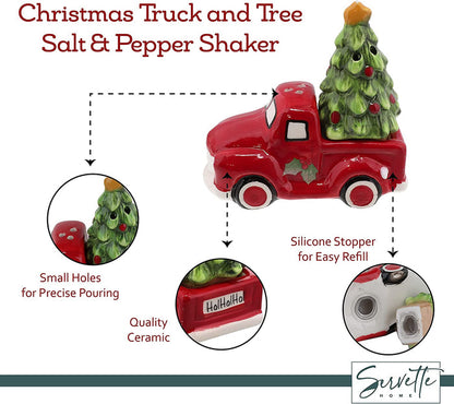 Red Truck with Christmas Tree Salt Shakers