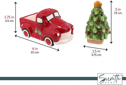 Red Truck with Christmas Tree Salt Shakers