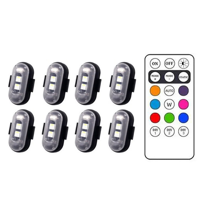 8 * lights + 1 * remote control (Velcro type)