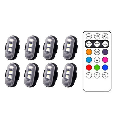 8 * lights + 1 * remote control (Velcro type)