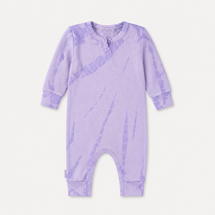 Ribbed Tonal Tie Dye Henley Romper in Lavender