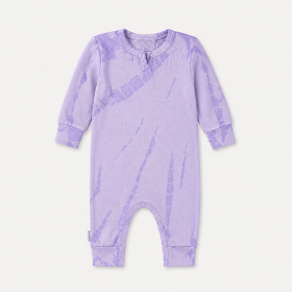 Ribbed Tonal Tie Dye Henley Romper in Lavender