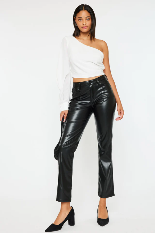 Rudi High Rise Faux Leather Slim Straight Leg Jeans