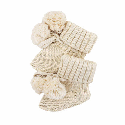 Knit Pom Pom Baby Booties