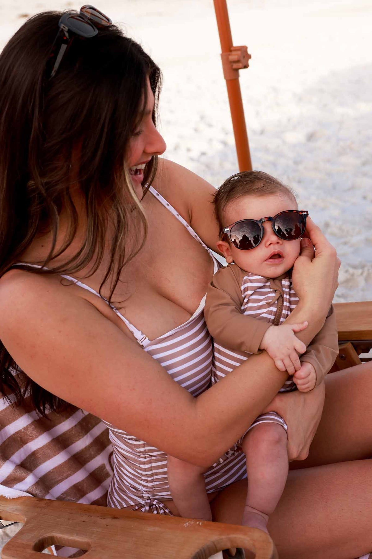 Long Sleeve Rash Guard Swim Romper Shortie | Sandy Stripes