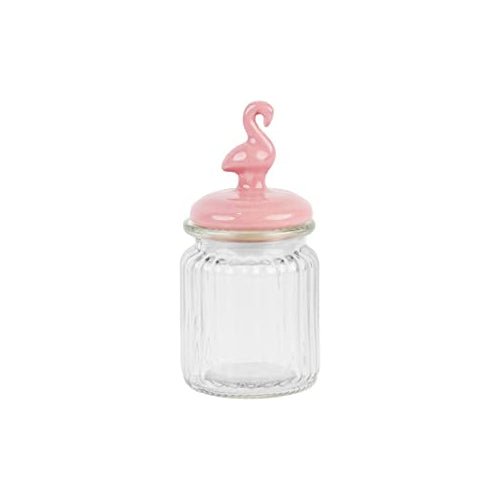 Servette Home Small Glass jar with Flamingo Ceramic Lid - 10 oz