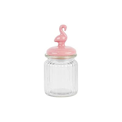 Servette Home Small Glass jar with Flamingo Ceramic Lid - 10 oz