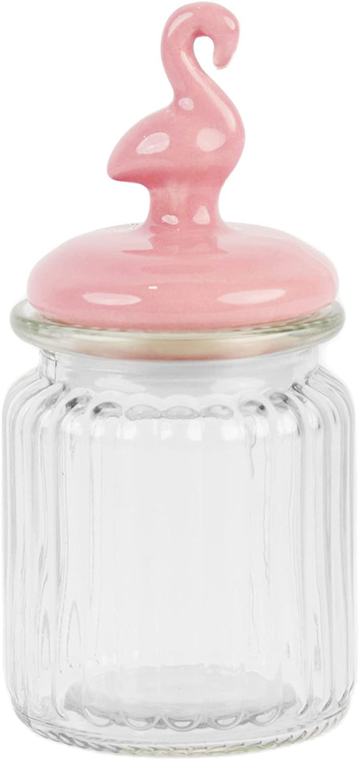 Servette Home Small Glass jar with Flamingo Ceramic Lid - 10 oz