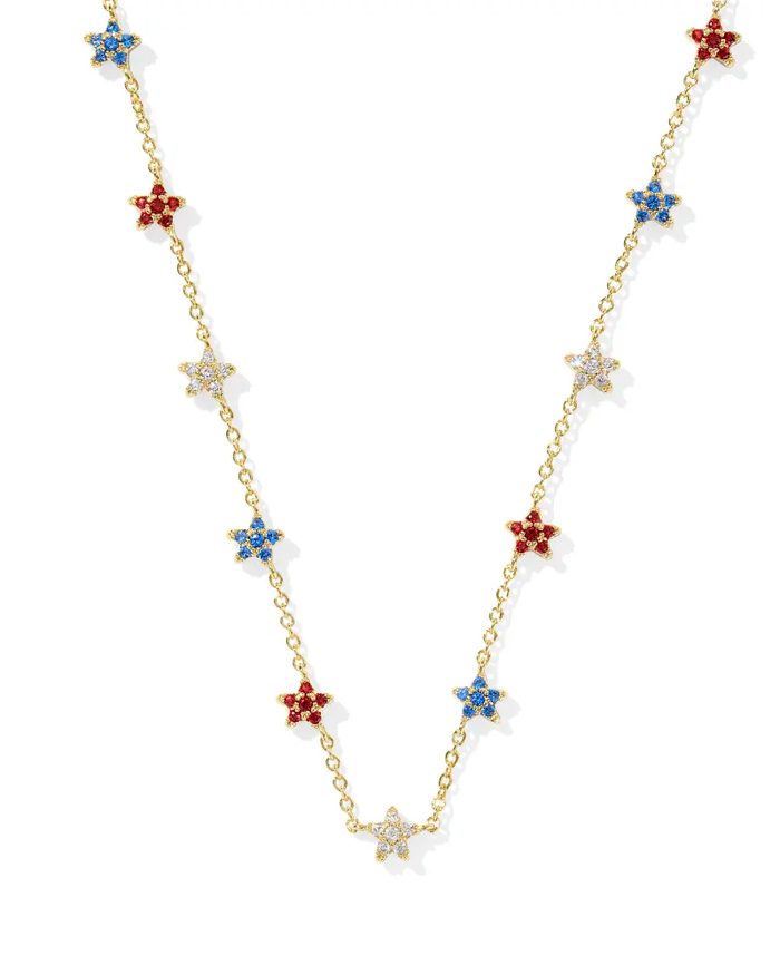 Sierra Star Gold Crystal Strand Necklace Red White Blue Mix