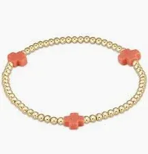 Signature Cross Gold 3mm Bead Bracelet Coral