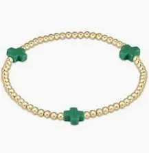 Signature Cross Gold 3mm Bead Bracelet Emerald