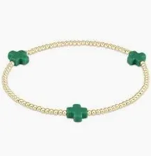 Signature Cross Gold Pattern 2mm Bead Bracelet Emerald