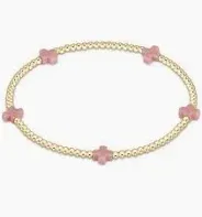 Signature Cross Small Gold Pattern 2mm Bead Bracelet Pink