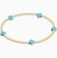 Signature Cross Small Gold Pattern 2mm Bead Bracelet Turquoise