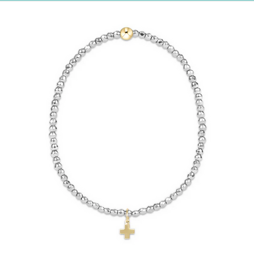 Silver Faceted Hematite 2mm Bead Bracelet Signature Cross Gold Charm