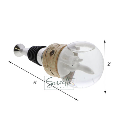 Snow Globe Wine Stopper with White Fox