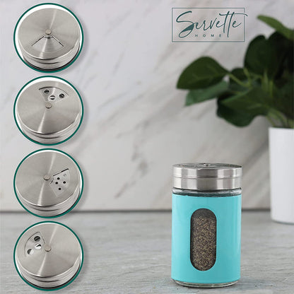 Spice Rack with 5 Aqua Retro Glass Spice Jars