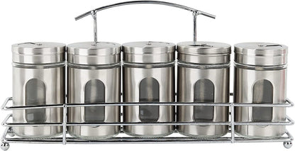 Spice Rack with 5 Stainless Steel Retro Glass Spice Jars