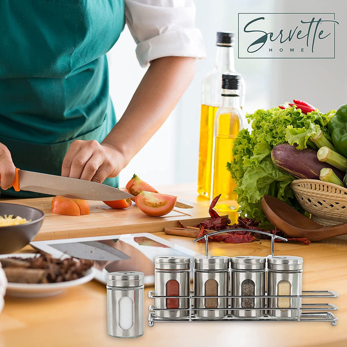 Spice Rack with 5 Stainless Steel Retro Glass Spice Jars