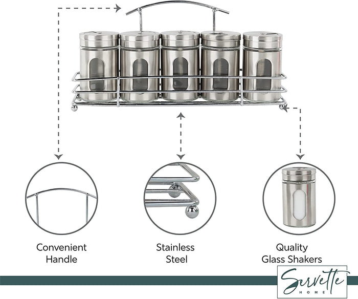 Spice Rack with 5 Stainless Steel Retro Glass Spice Jars