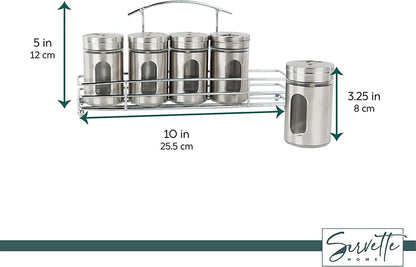 Spice Rack with 5 Stainless Steel Retro Glass Spice Jars
