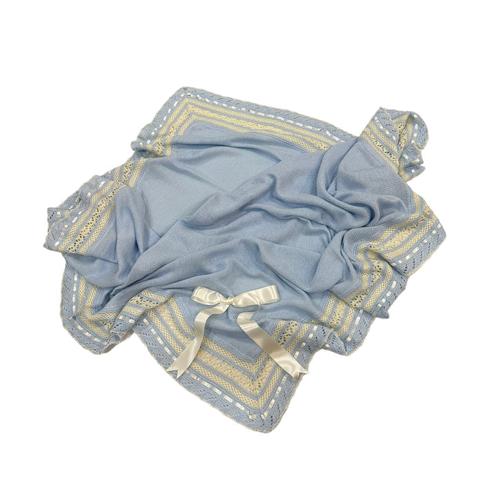 Stephanie Luxe Knitted Blanket in (Light Blue/Pink/Cream)