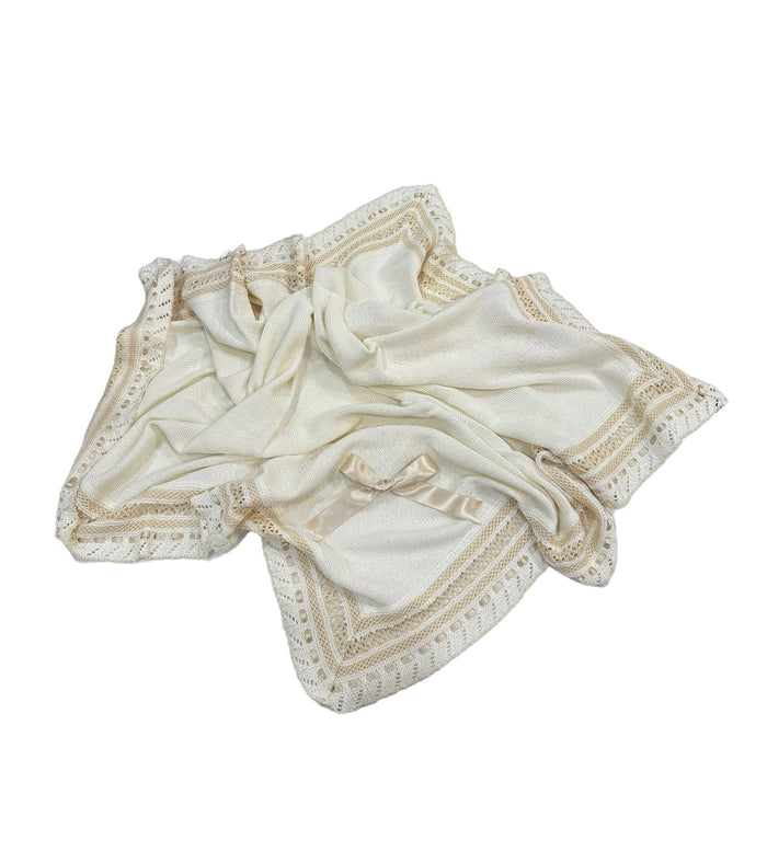 Stephanie Luxe Knitted Blanket in (Light Blue/Pink/Cream)
