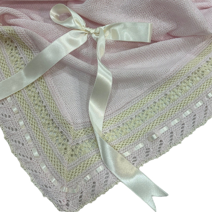Stephanie Luxe Knitted Blanket in (Light Blue/Pink/Cream)