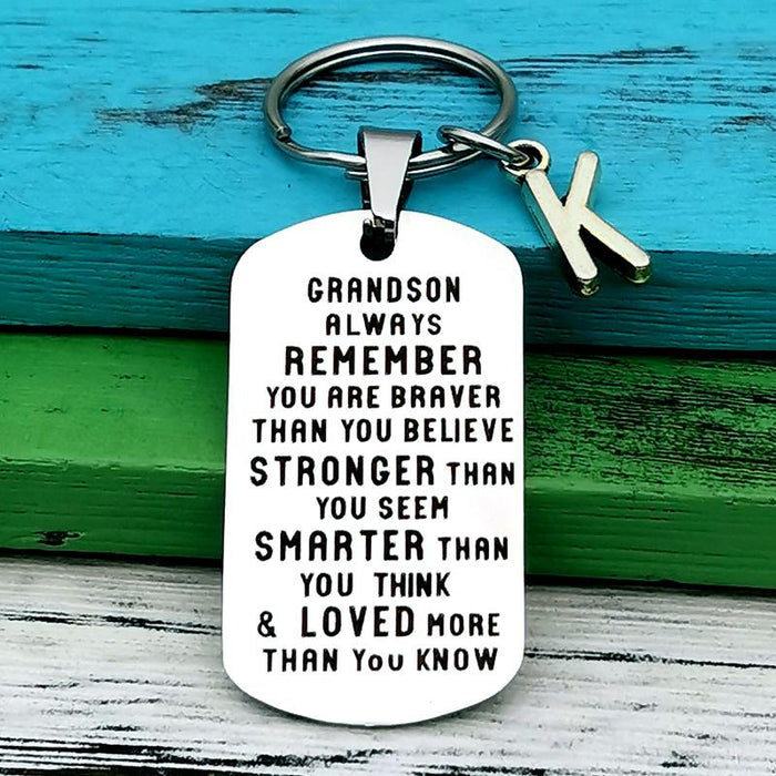 To My Grandson Granddaughter Gift Lettering Keychain