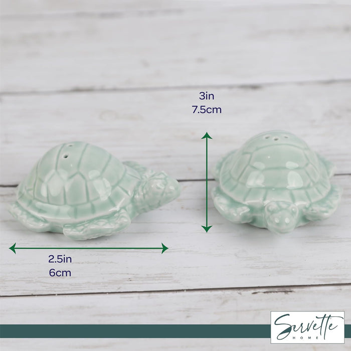 Turtle Salt and Pepper Shakers for Kitchen and Ocean Décor – Ceramic Sea Turtles (Light Mint)