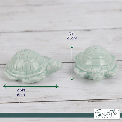 Turtle Salt and Pepper Shakers for Kitchen and Ocean Décor – Ceramic Sea Turtles (Light Mint)