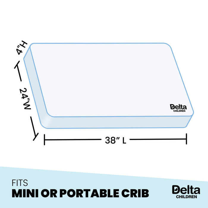 Delta Children Twinkle Stars 4-Inch Mini Crib Mattress, Dimensions View