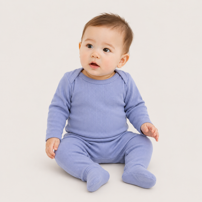 Variegated Rib Lap Tee Footie Pajama in Blue