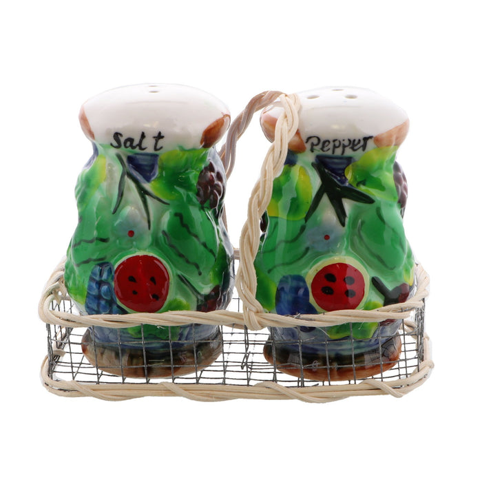 basket weave with watermelon ceramic salt and pepper shakers