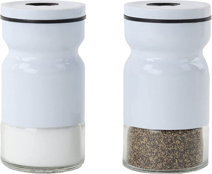 White Glass & Metal Salt and Pepper Shakers