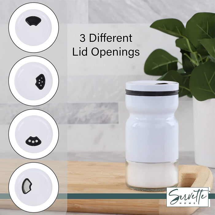 White Glass & Metal Salt and Pepper Shakers