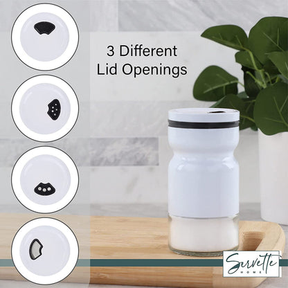 White Glass & Metal Salt and Pepper Shakers