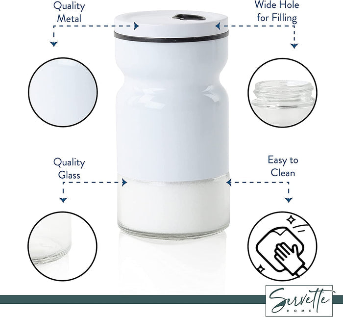 White Glass & Metal Salt and Pepper Shakers