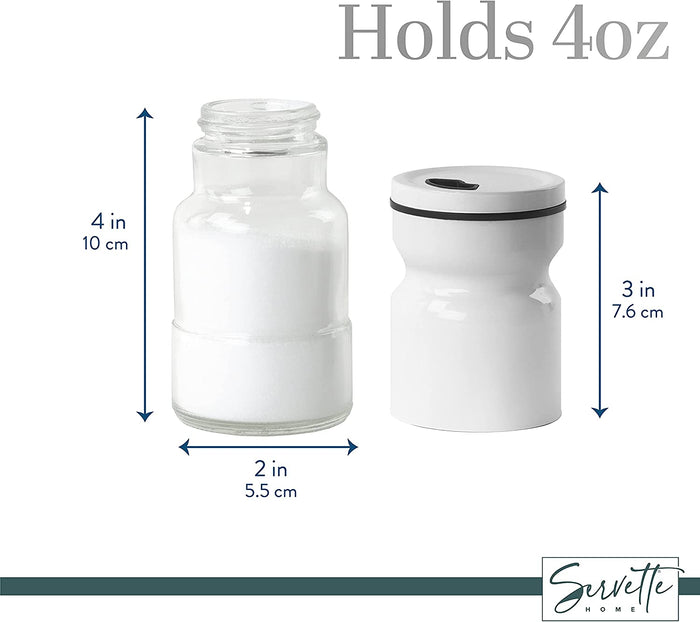 White Glass & Metal Salt and Pepper Shakers