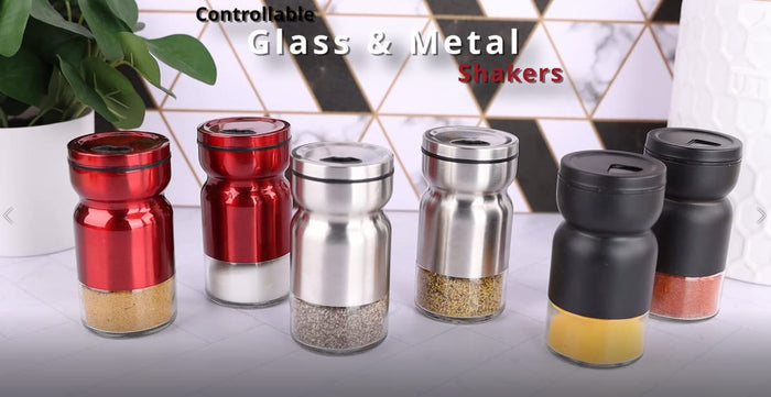 White Glass & Metal Salt and Pepper Shakers