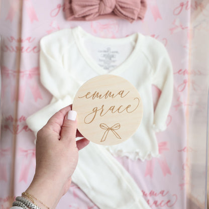 Personalized Baby Name Wood Announcement | Simple Bow