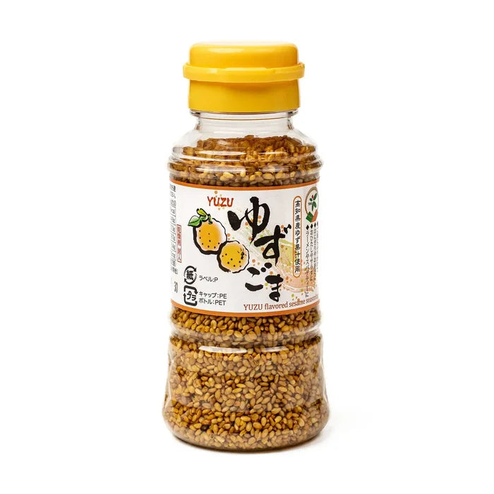 Bottle of Yuzu seasoning with a yellow cap on a white background