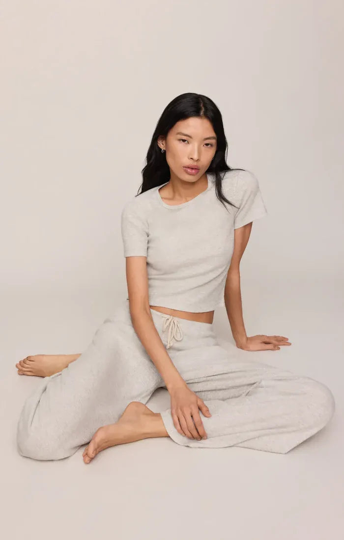 Z Supply Waffle Brushed Thermal Pant in Feather Grey Waffle Lounge Pants | Women's Wide Leg Thermal Pants Bottoms